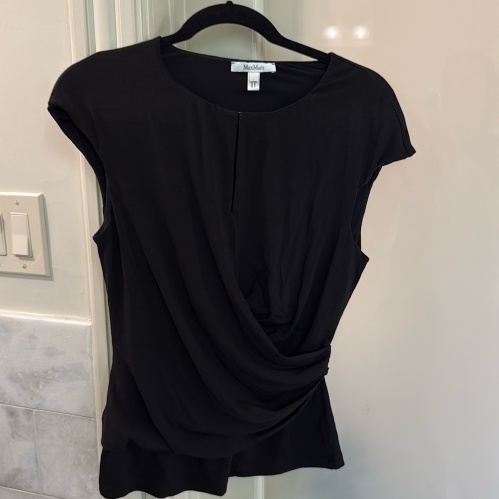 MAX MARA Black Top Shirt Blouse Jersey Sleeveless Sz L